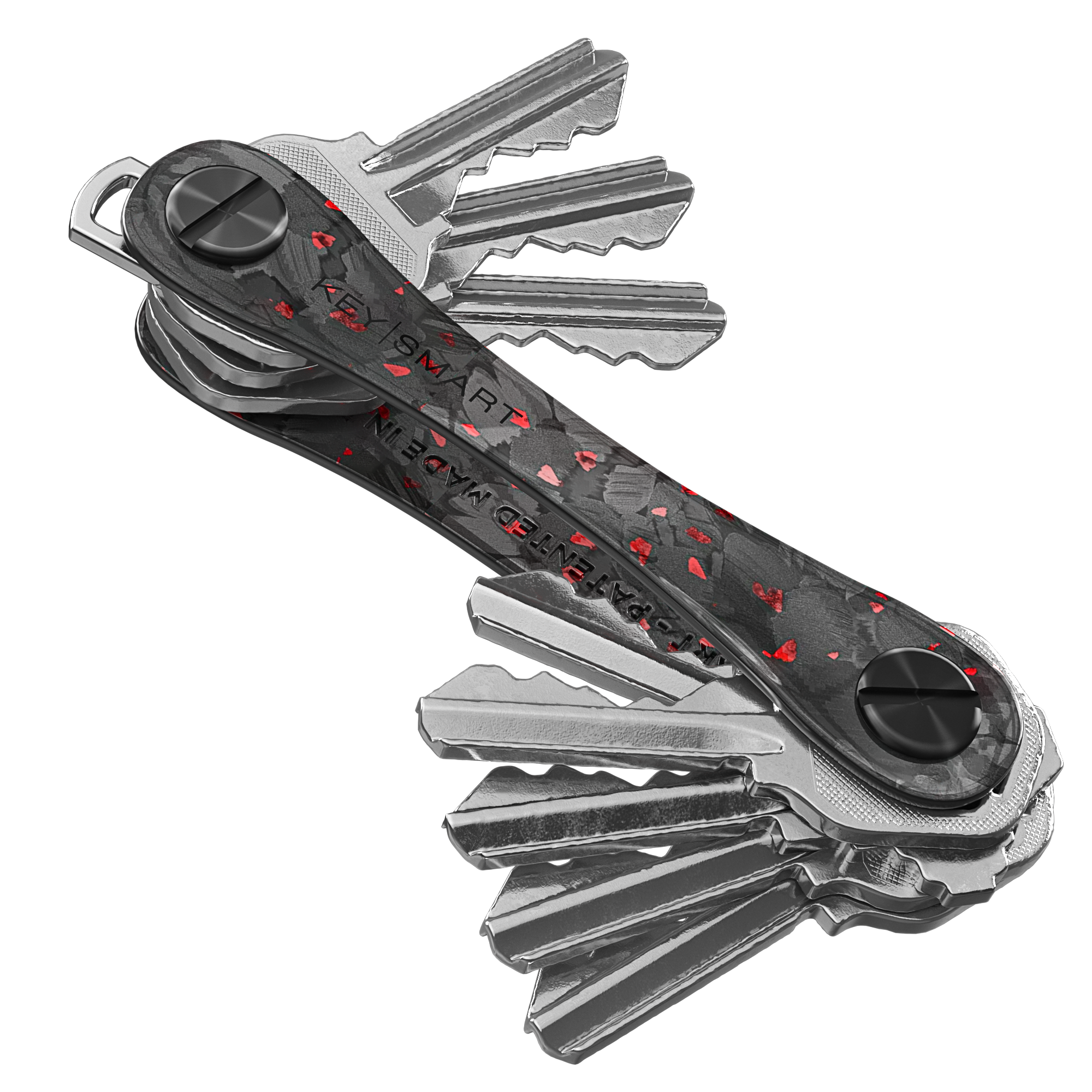KeySmart Original - Compact Key Holder and Keychain Organiser (Up to 8 Keys) - Red Forged Carbon
