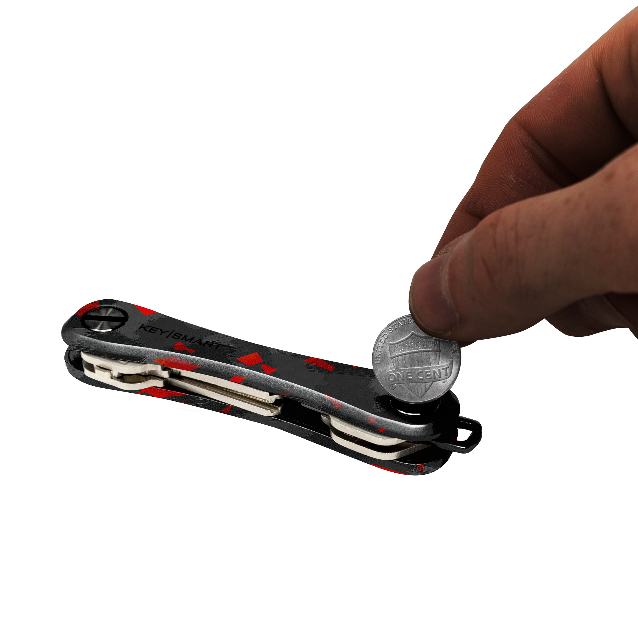 KeySmart Original - Compact Key Holder and Keychain Organiser (Up to 8 Keys) - Red Forged Carbon