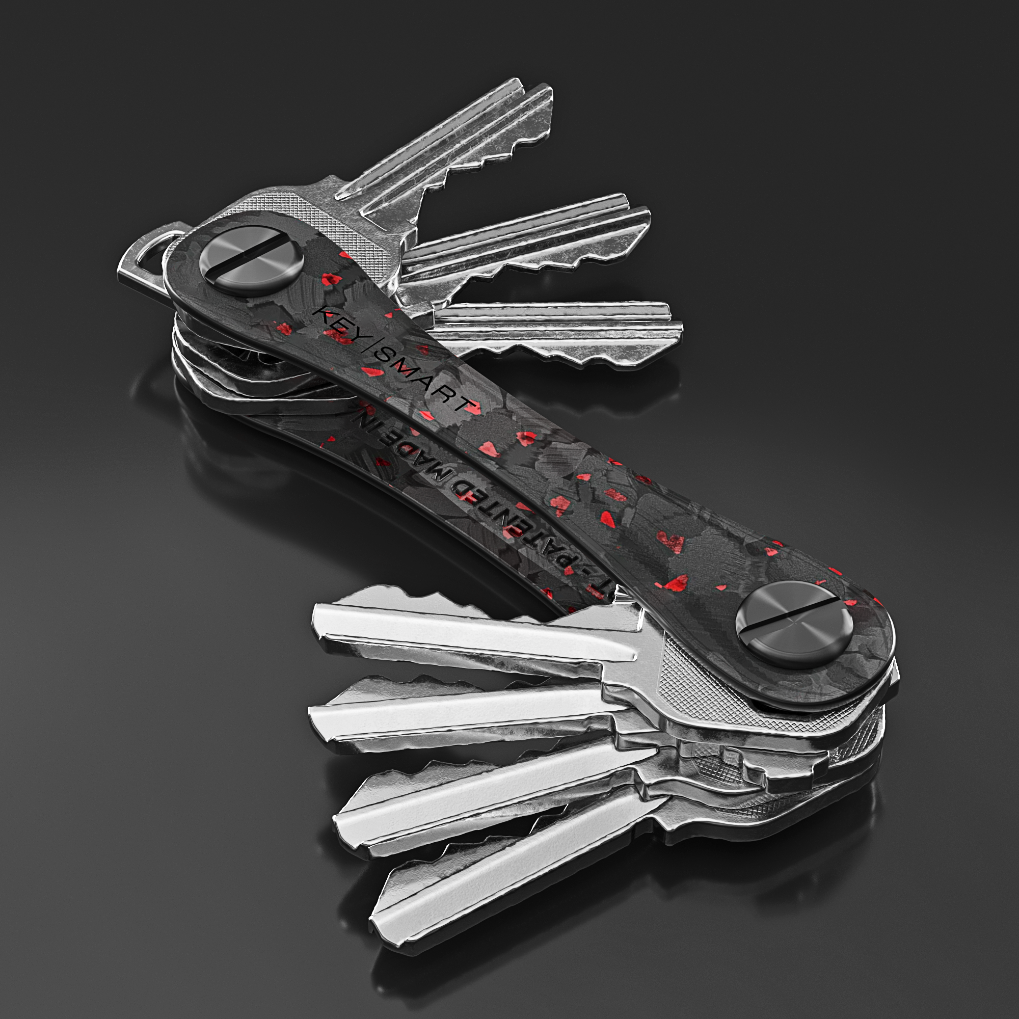 KeySmart Original - Compact Key Holder and Keychain Organiser (Up to 8 Keys) - Red Forged Carbon