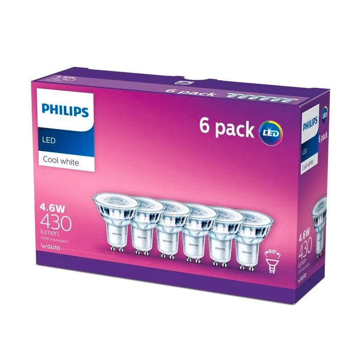 Philips LED 4.6 Watt 430 Lumen 6 Pack Light Bulbs - GU10 - Cool White