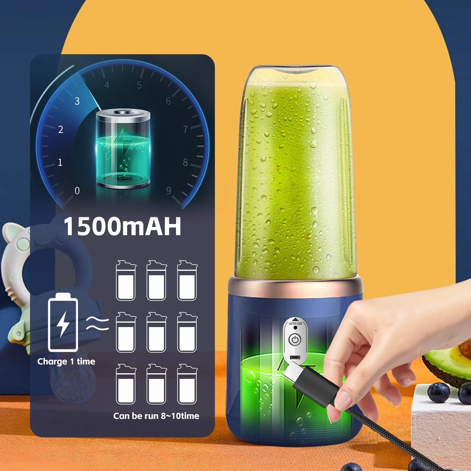 400ml USB-C Rechargeable Portable Juicer with Travel Lid