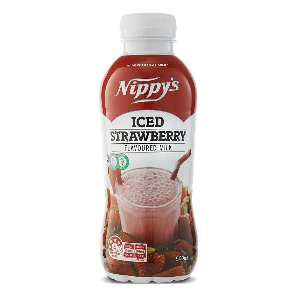 12 Pack x Nippys 500ml Bottle Iced Strawberry Flavoured Milk