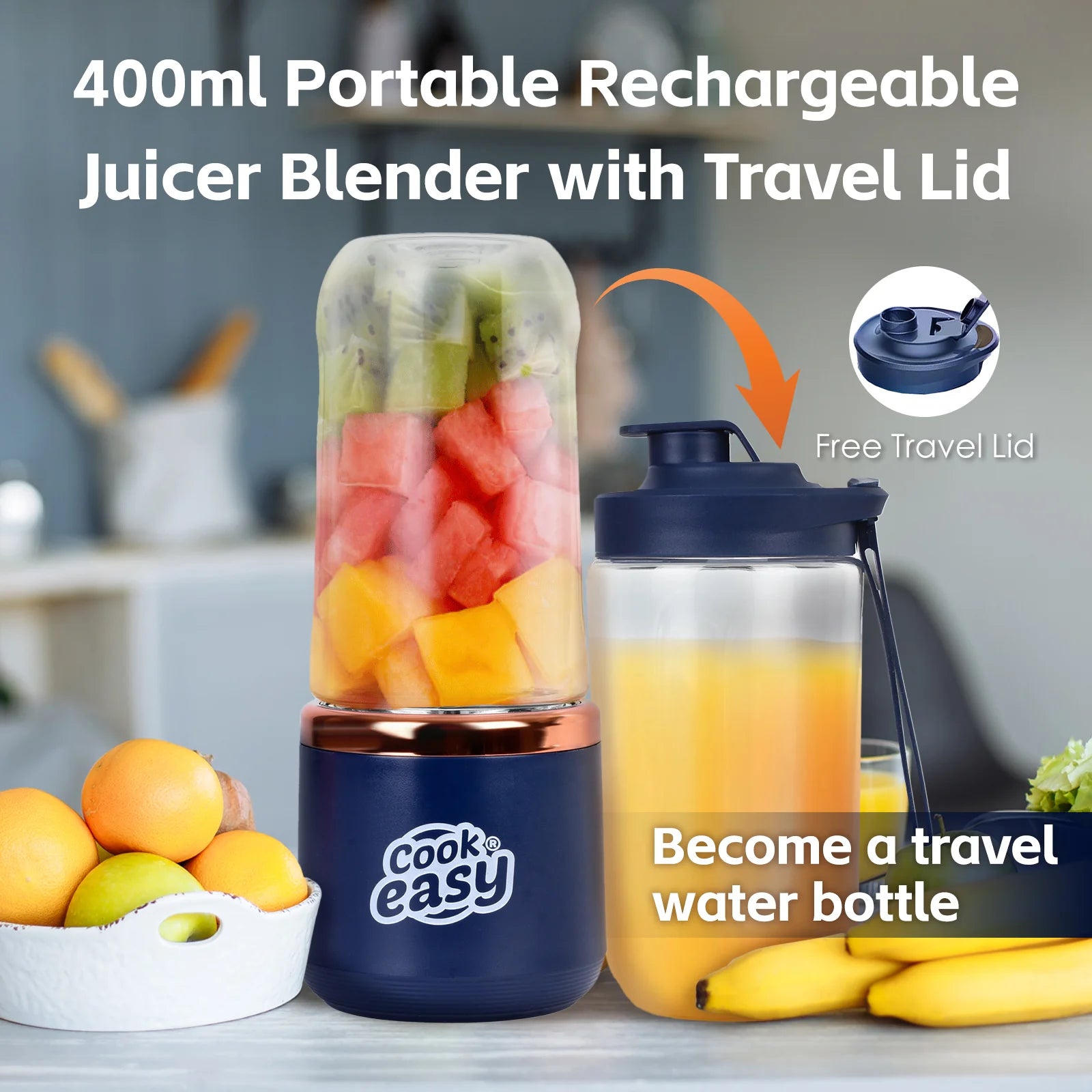 400ml USB-C Rechargeable Portable Juicer with Travel Lid