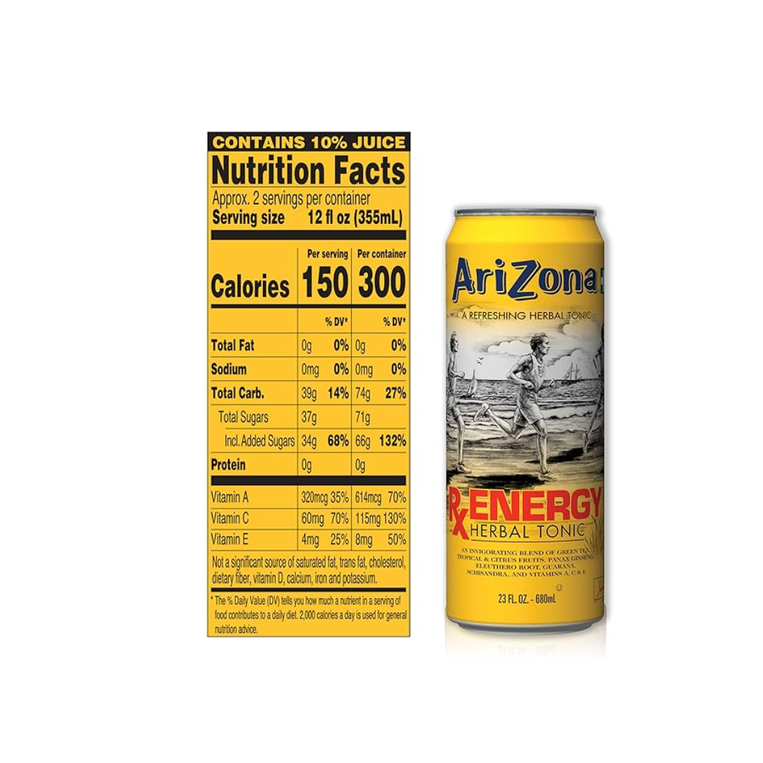24 Pack x Arizona Rx Energy Herbal Tonic 680mL
