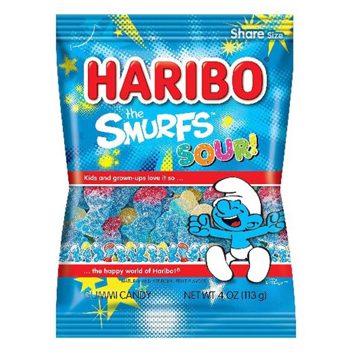 12 Pack x Haribo The Smurfs Sour Peg Bag 113g