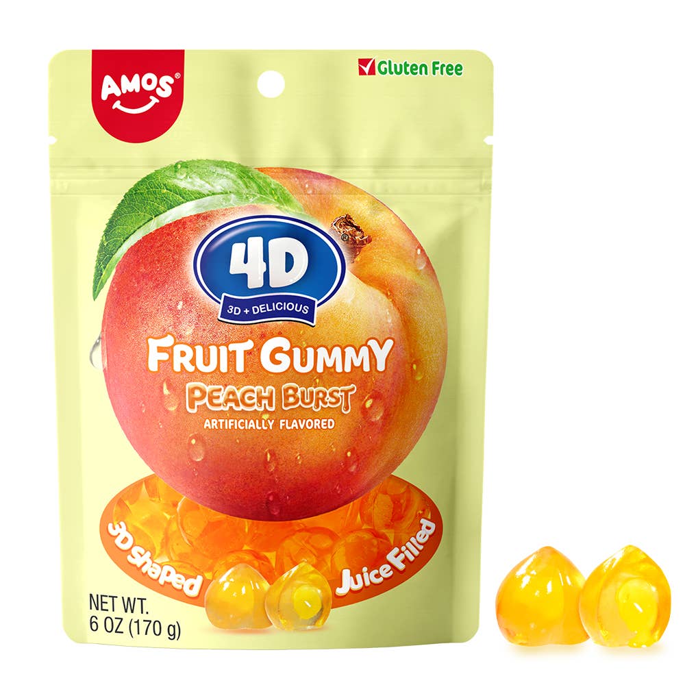12 Pack x Amos 4D Gummy Southern Peach Burst Peg Bag 170g