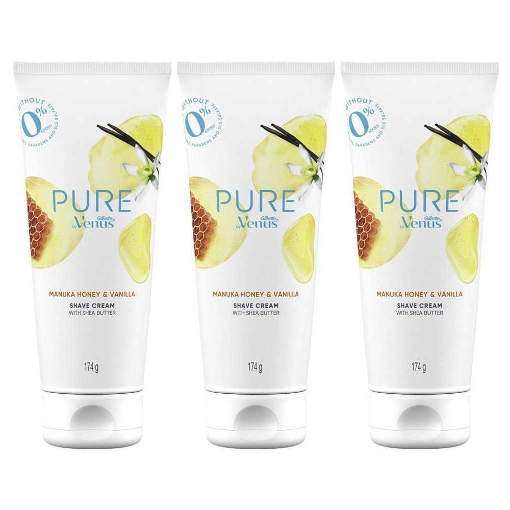 3 Pack x Gillette Pure By Venus Manuka Honey & Vanilla Shave Cream 174g