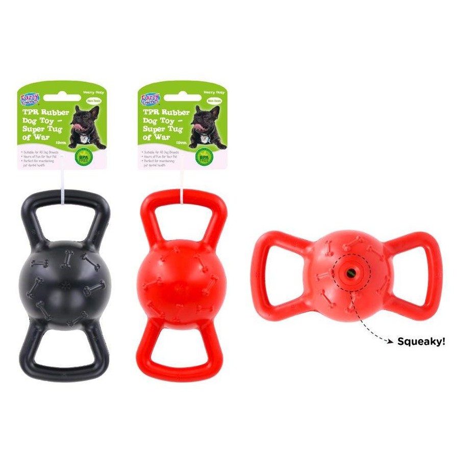 Heavy Duty TPR Super Tug Dog Toy with Squeaker – 19cm (Assorted Colours)