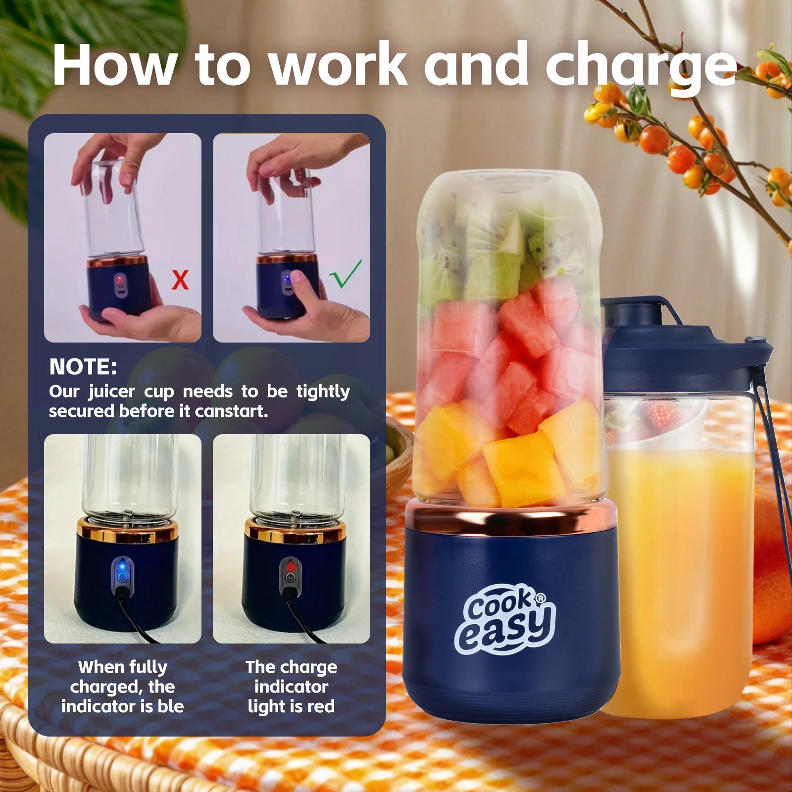 400ml USB-C Rechargeable Portable Juicer with Travel Lid