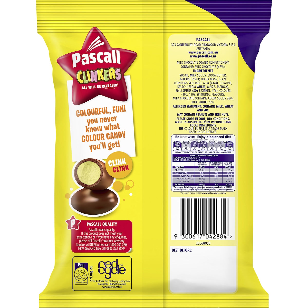 Cadbury Pascall Clinker Milk Chocolate Lollies Snack & Share Bag 160g