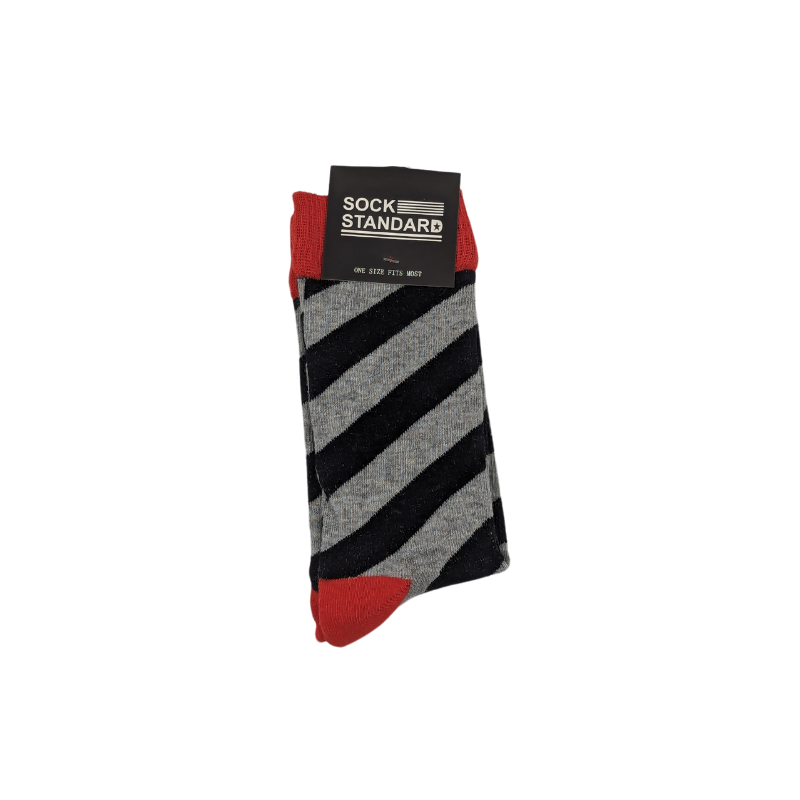 Sock Standard - Black/Grey Stripes With Red