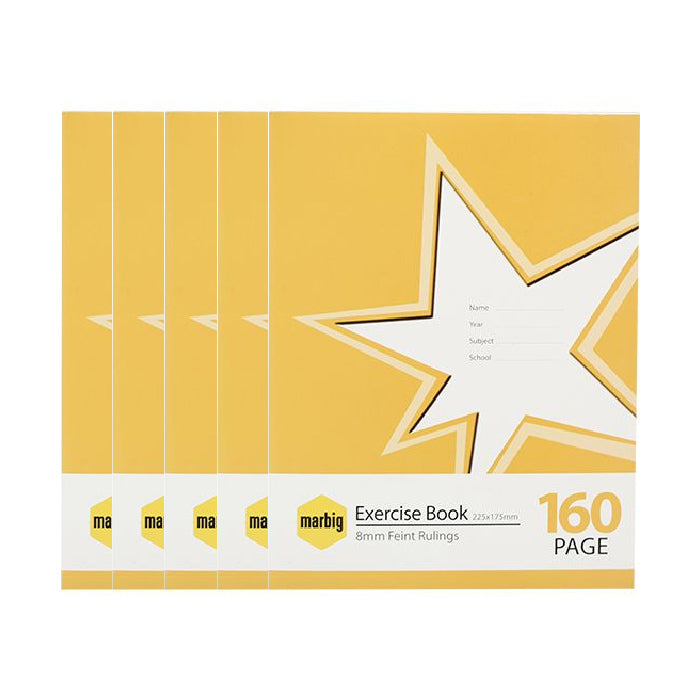 5 Pack x Marbig Star Feint Rulings Exercise Book 160 Pages