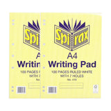2 Pack x Spirax A4 418 Writing Pad With 7 Holes 100 Pages