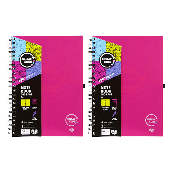 2 Pack x Spirax Kode P959 A4 Pink Notebook With Pen Holder 240 Page