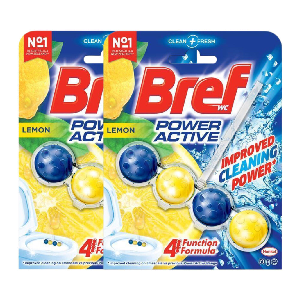 2 Pack x Bref Power Active Rim Block Toilet Cleaner Juicy Lemon 50g