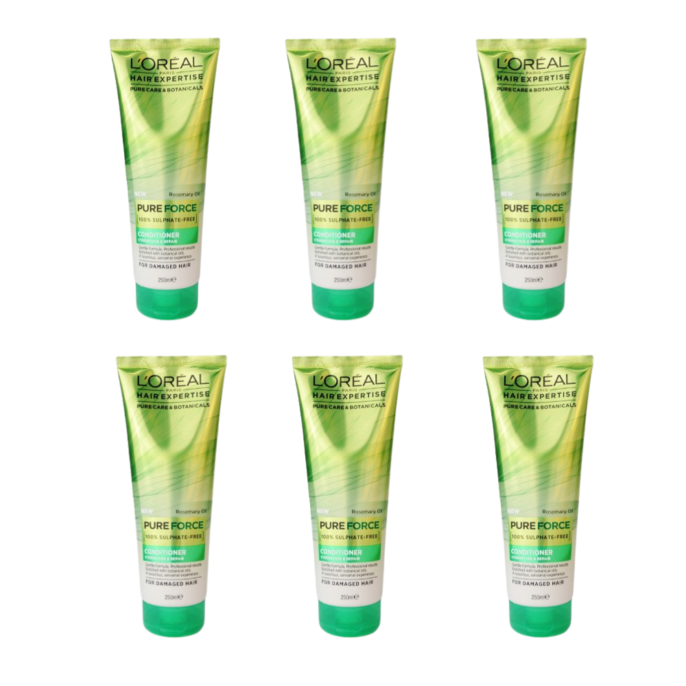 6 x L'Oreal Hair Expertise Pure Force 100% Sulphate Free Conditioner Strengthen & Repair 250ml