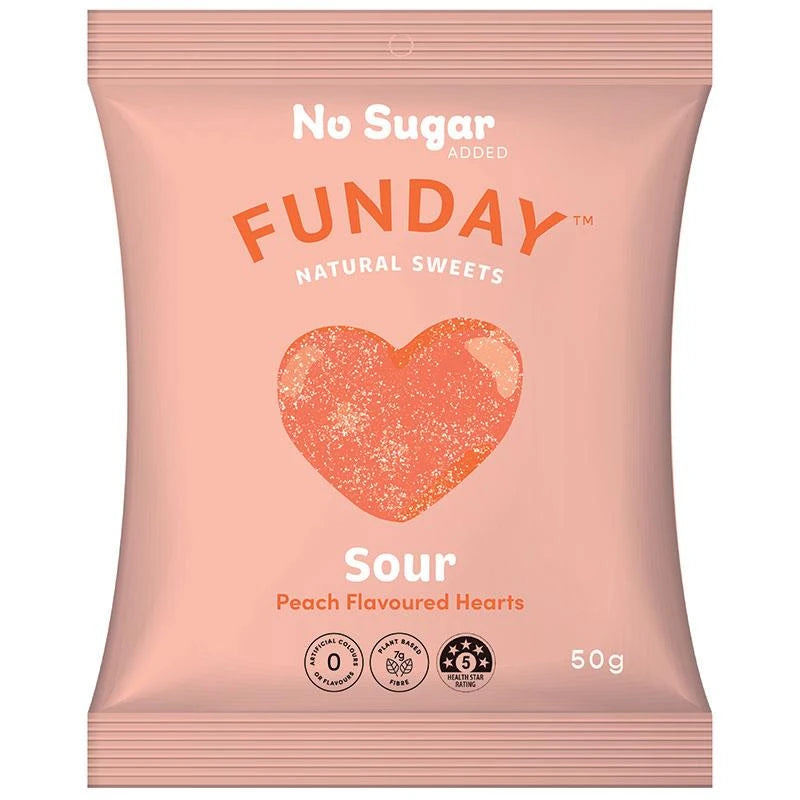 12 Pack x Funday Sour Peach Flavoured Gummy Hearts 50g
