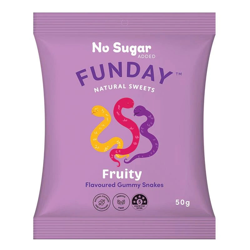 12 Pack x Funday Fruity Flavoured Gummy Snakes 50g