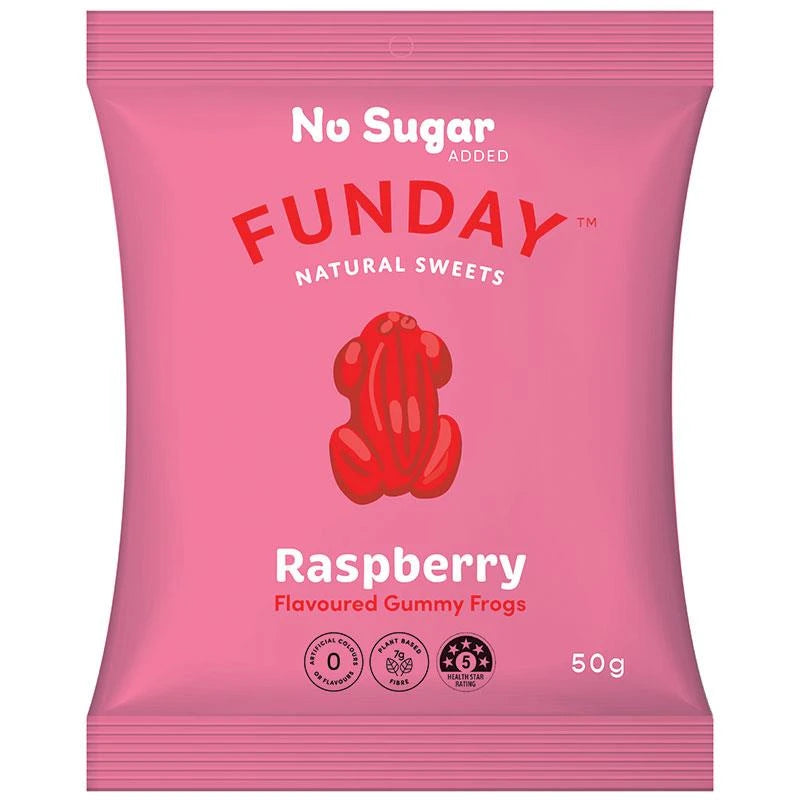 12 Pack x Funday Raspberry Flavoured Gummy Frogs 50g