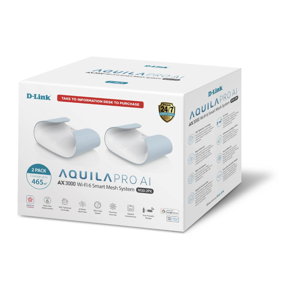D-Link Aquila Pro AI AX 3000 Wi-Fi 6 Smart Mesh System - 2-Pack