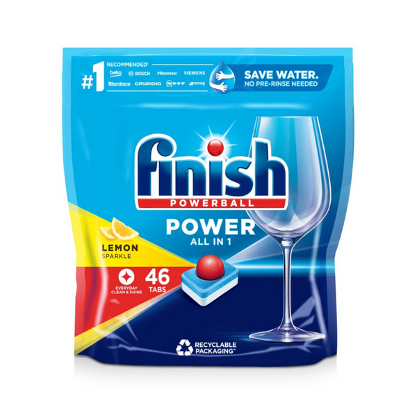 2 x Finish Powerball Power All In 1 Lemon Sparkle 46 Tablets Smooth