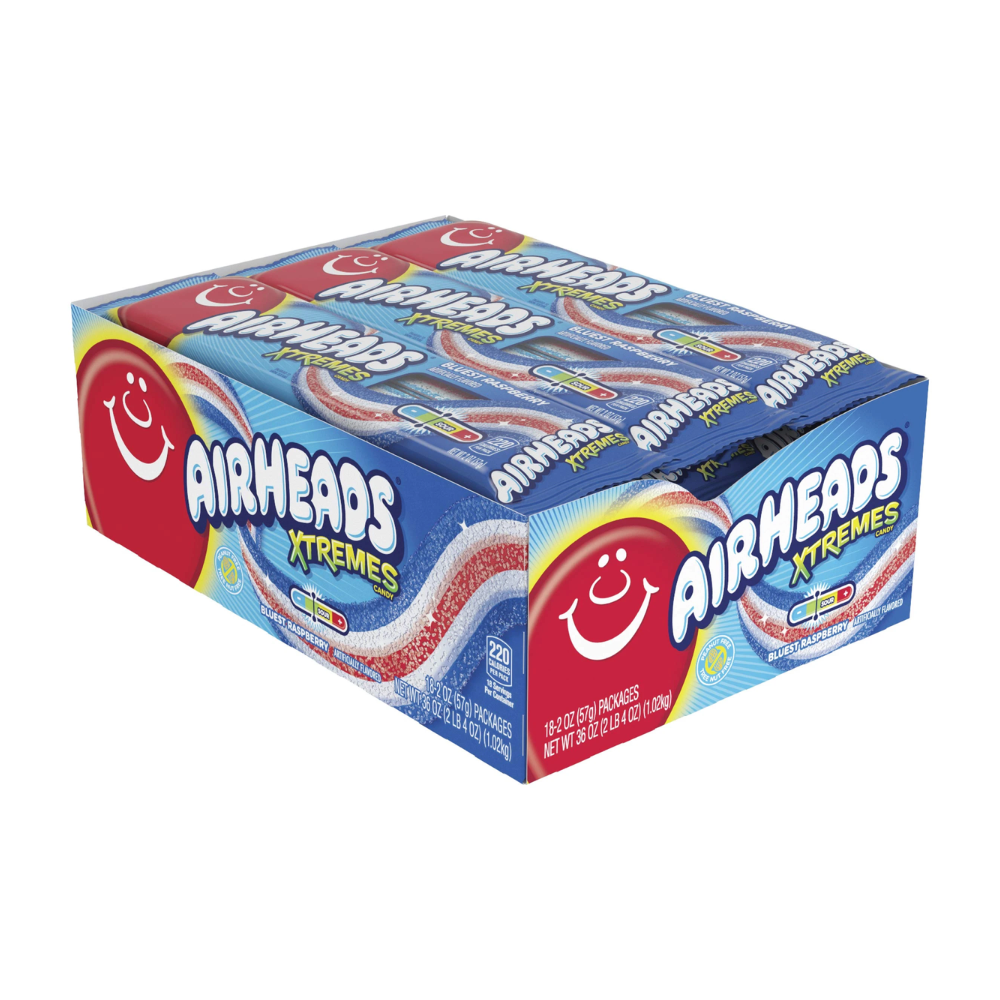 18 Pack x Airheads Xtremes Belts Bluest Raspberry 57g