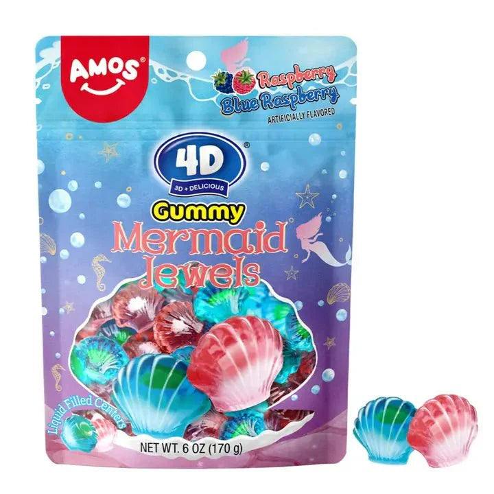 12 Pack x Amos 4D Gummy Mermaid Jewels Burst Peg Bag 170g