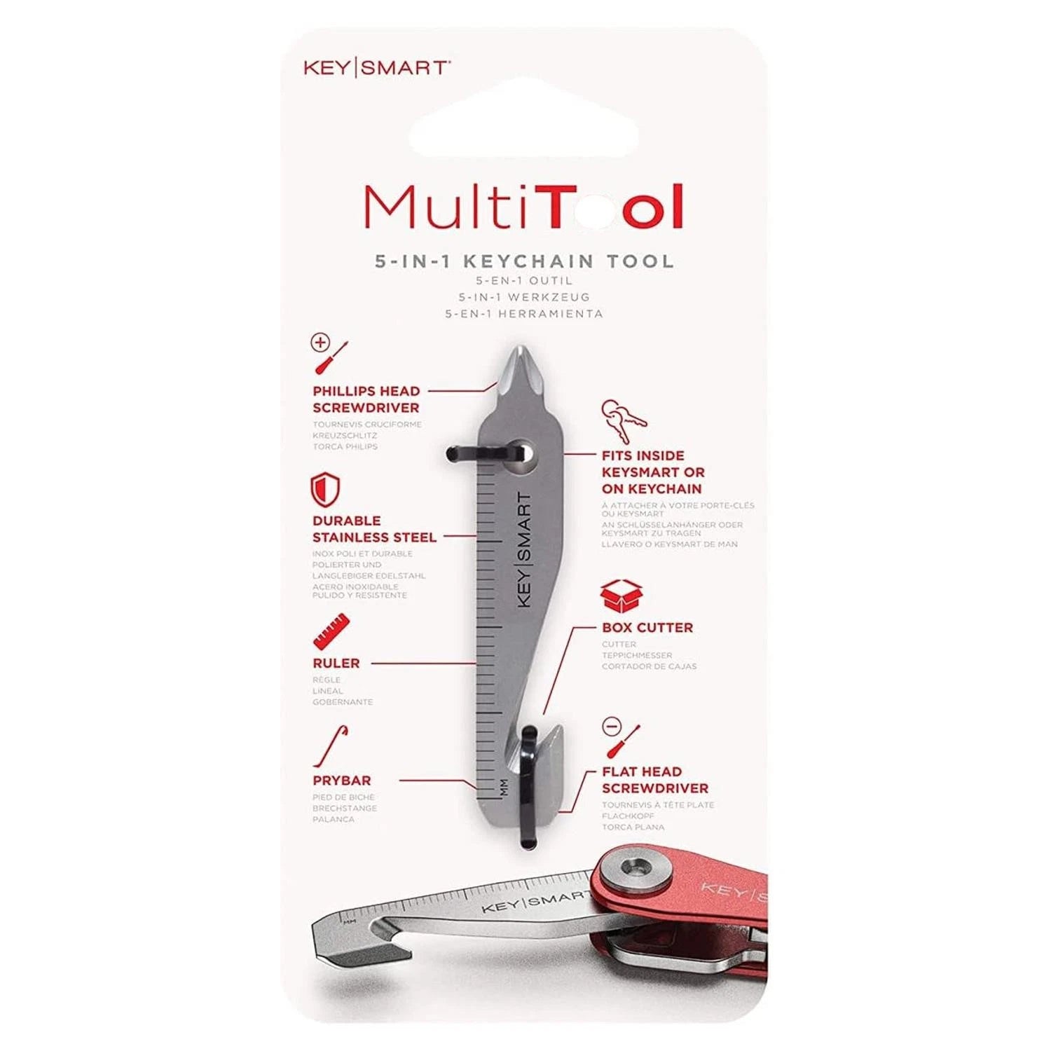 KeySmart Multi-Tool 5-in-1 Keychain Tool Stainless Steel