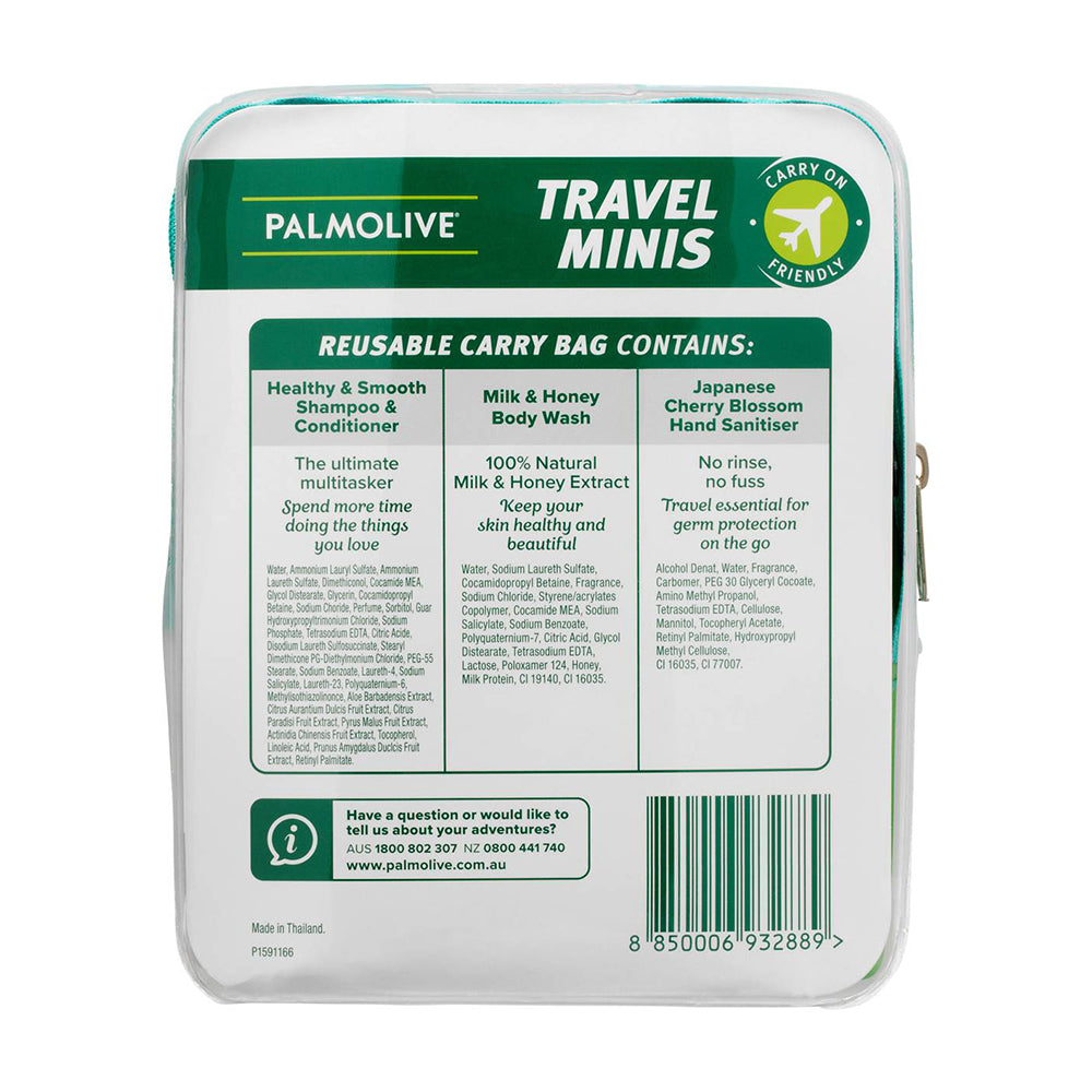 Palmolive Travel Hand Sanitiser, Shampoo , Conditioner & Body Wash - 3 Pack