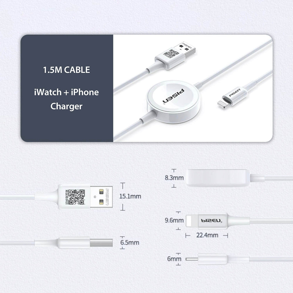 Pisen 2-in-1 Apple Watch Charger and iPhone Lightning Cable