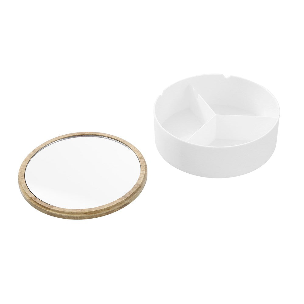 Boxsweden Bano Round Jewellery Organiser Box with Mirror Top - 14x14x5cm