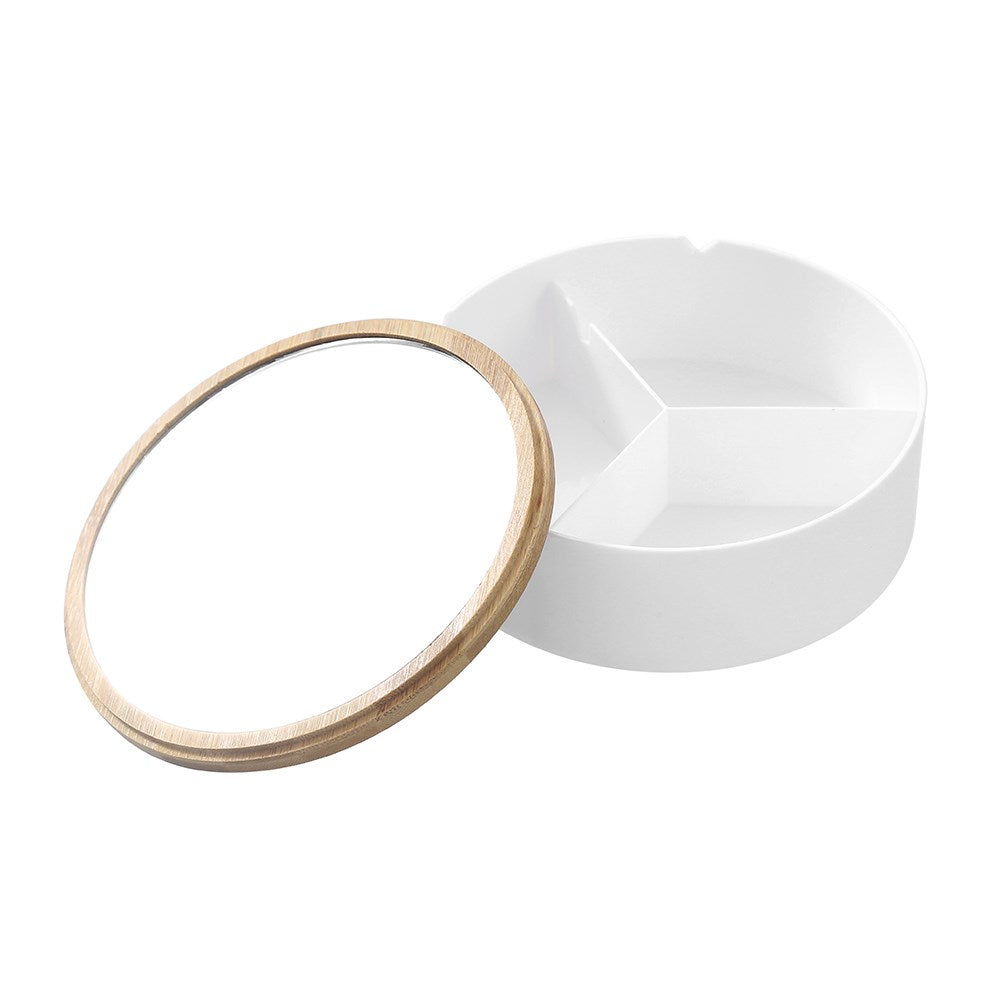 Boxsweden Bano Round Jewellery Organiser Box with Mirror Top - 14x14x5cm