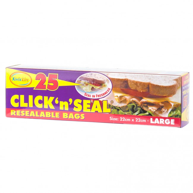 Kwik Life 25 Click N Seal Resealable Bags Large