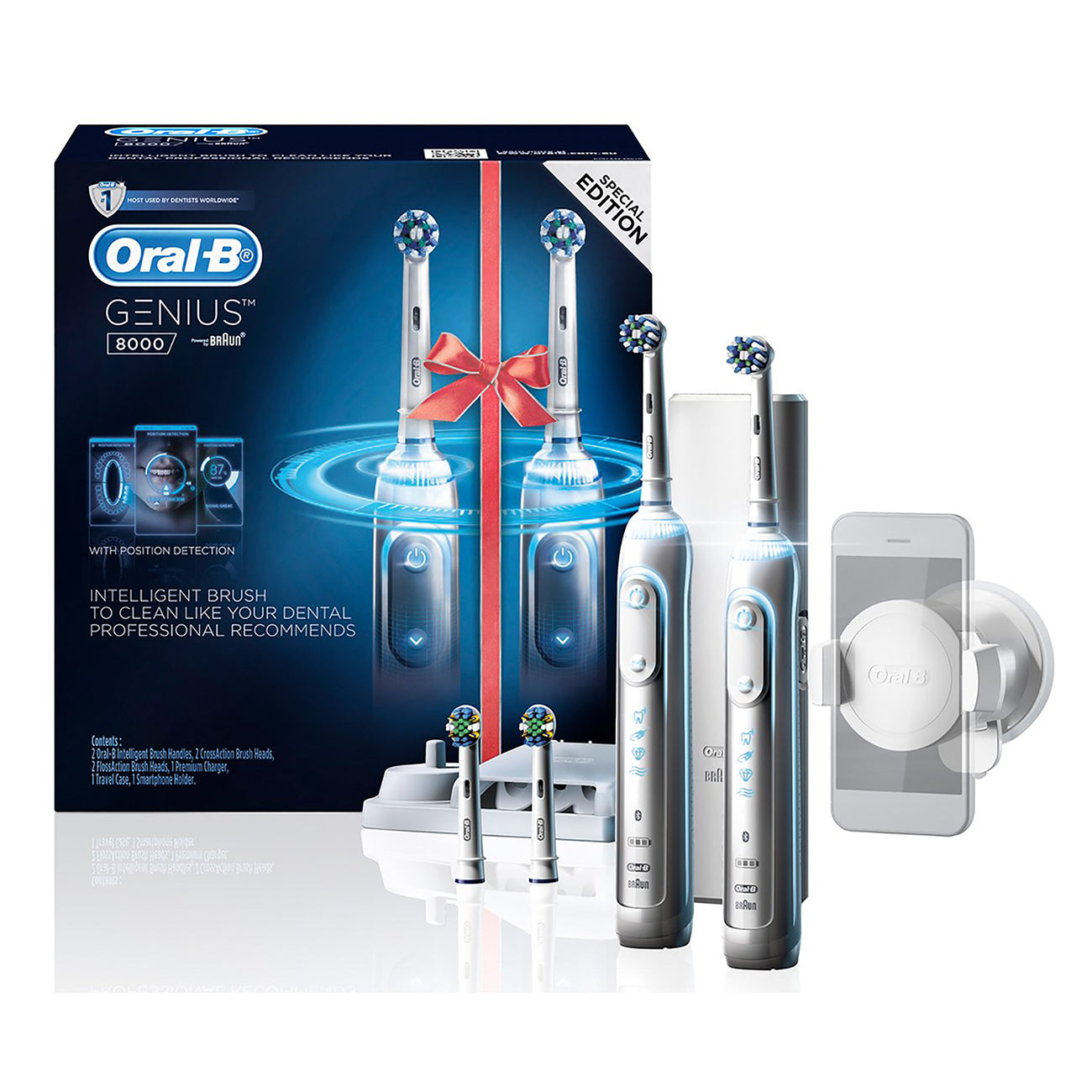 Oral-B Genius 8000 Electric Toothbrush 2-Pack - Silver