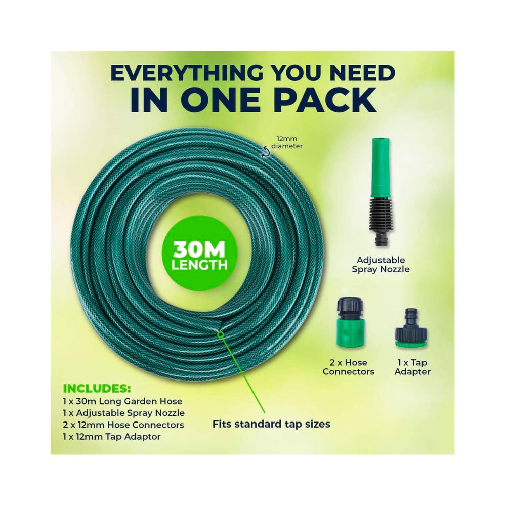 Garden Greens 5 Piece 30 Metre Garden Hose & Connectors All Essentials Set