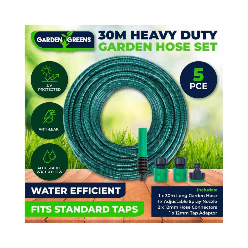 Garden Greens 5 Piece 30 Metre Garden Hose & Connectors All Essentials Set
