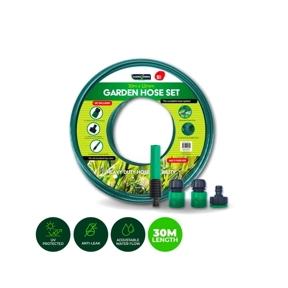 Garden Greens 5 Piece 30 Metre Garden Hose & Connectors All Essentials Set