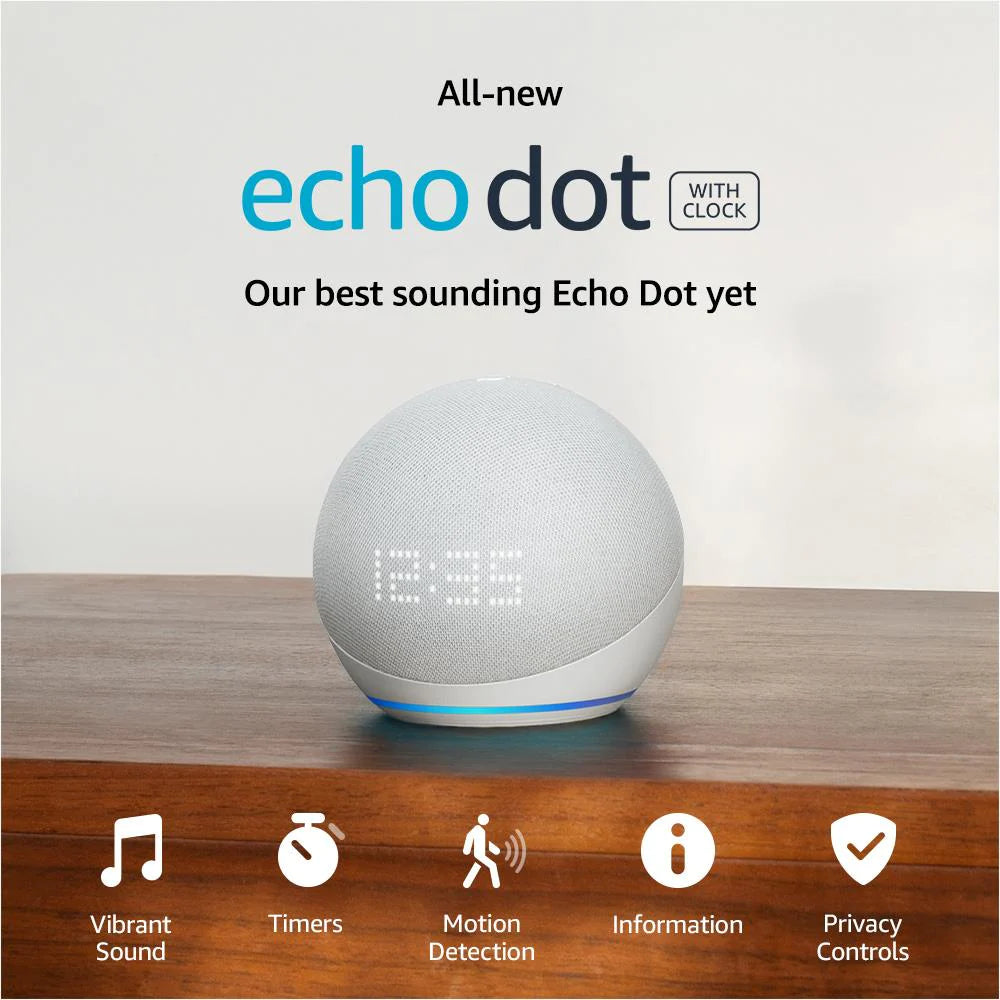 Amazon Echo Dot Smart Speaker with Clock & Alexa 5th Gen - Glacier White