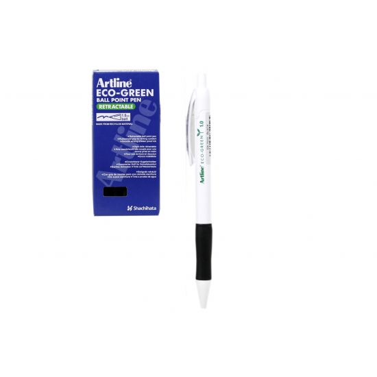 6 x Artline Eco-Green Retractable Ball Point Pen - Black