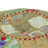 Patchwork Pouffe Round Cotton Handmade 40x20 Cm Green