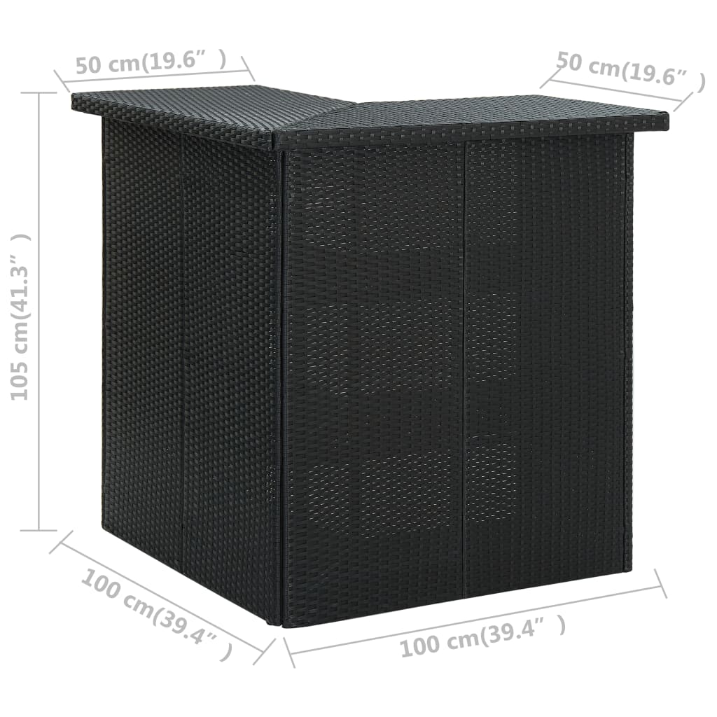 Corner Bar Table Black 100x50x105 Cm Poly Rattan