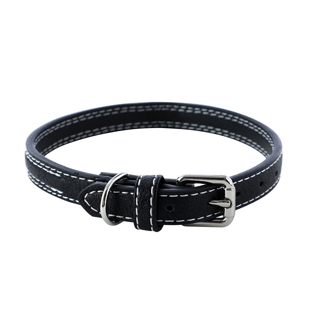 Paws & Claws Faux Leather Premium Padded Dog Collar With Stitch Details - Medium