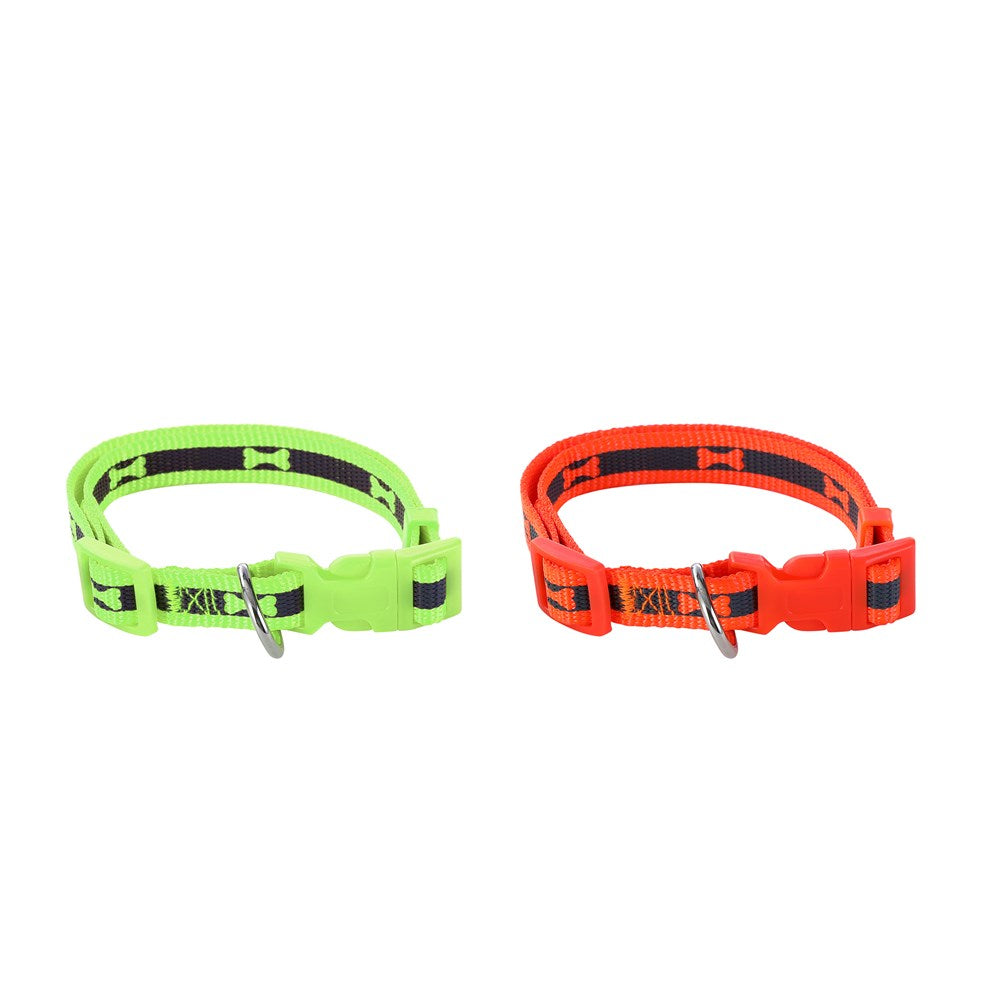 Paws & Claws Reflective Adjustable Dog Collar with Bone Print - Small