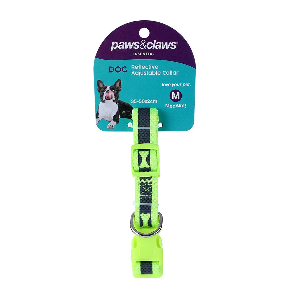 Paws & Claws Reflective Adjustable Dog Collar with Bone Print - Medium