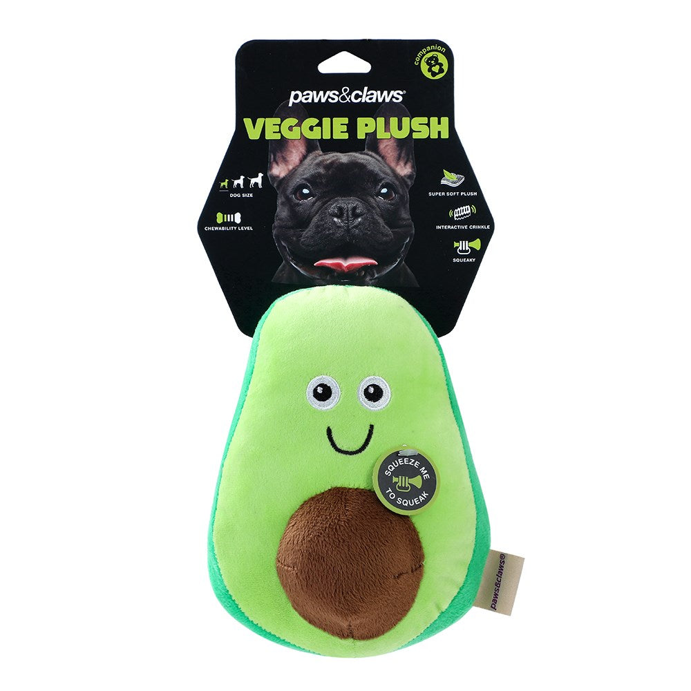 Paws & Claws Veggie Plush Avocado Squeaky Plush - 18x14x22cm