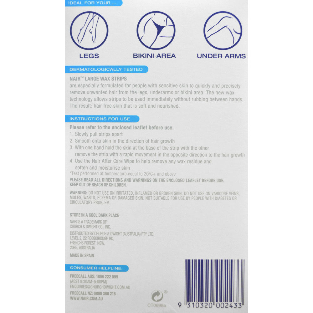 Nair Large Wax Strips Legs & Body 20 Strips