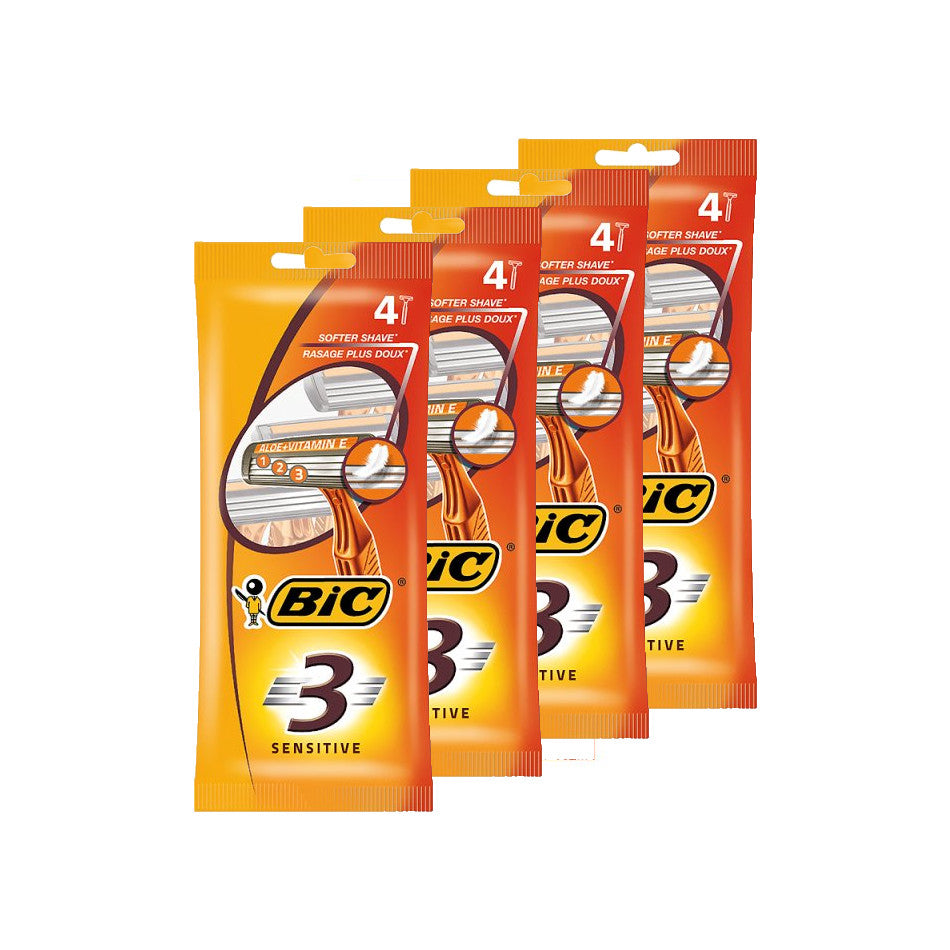 4 x Bic Sensitive 3 Disposable Razors - 4 Pack