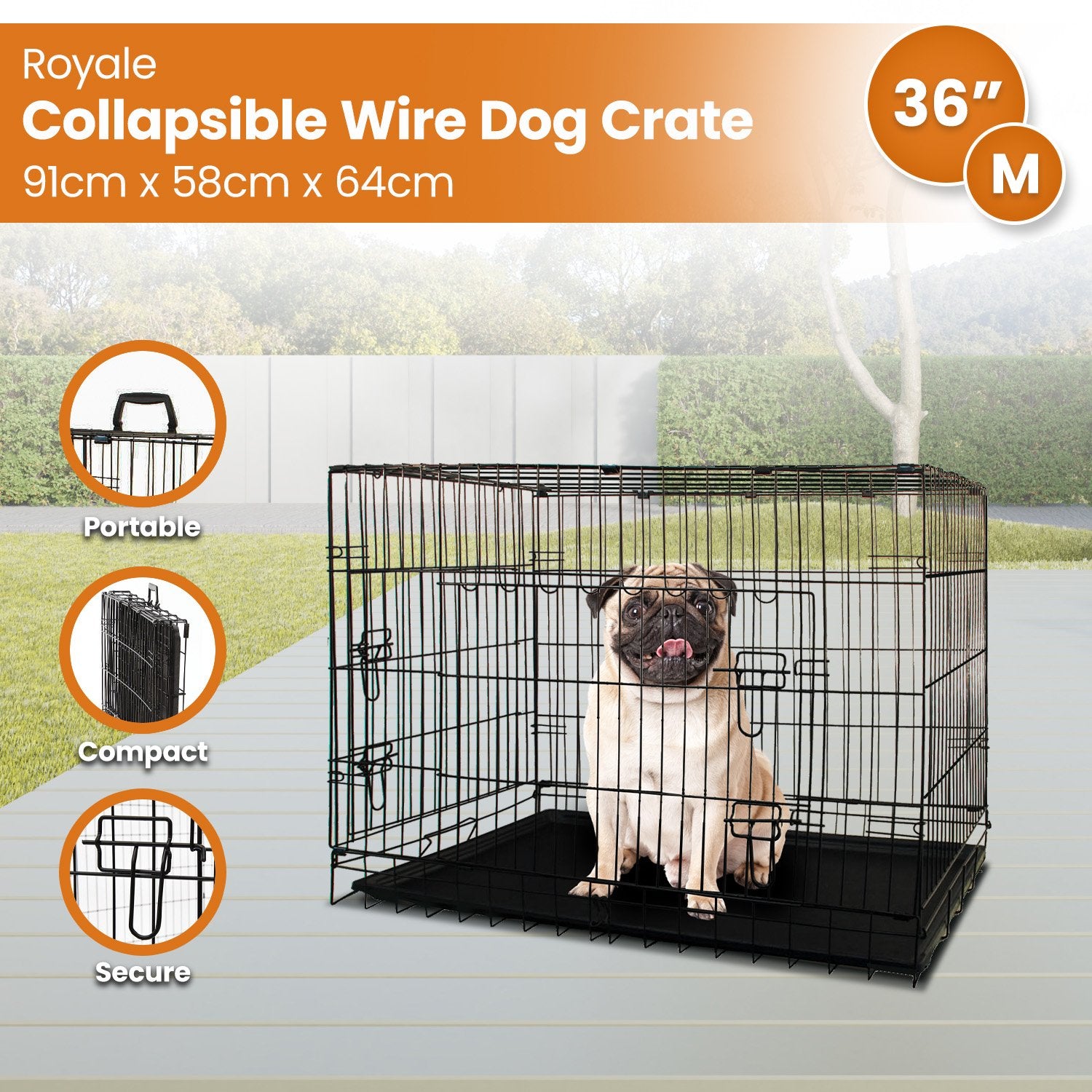 Royale 36in Foldable Pet Wire Dog Crate - Medium