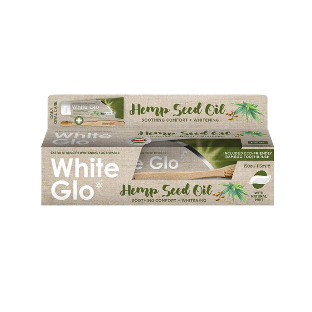 White Glo Toothpaste Hemp Seed Oil with Bonus Brush - 150g