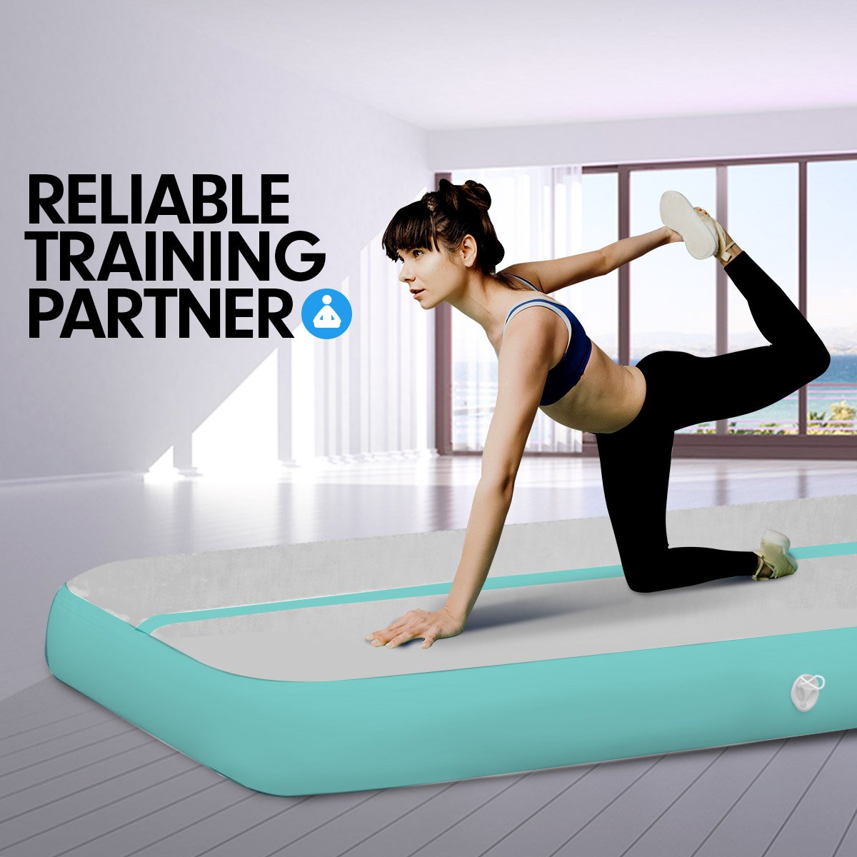 4m x 2m Air Track Gymnastics Mat Tumbling Exercise - Grey Green